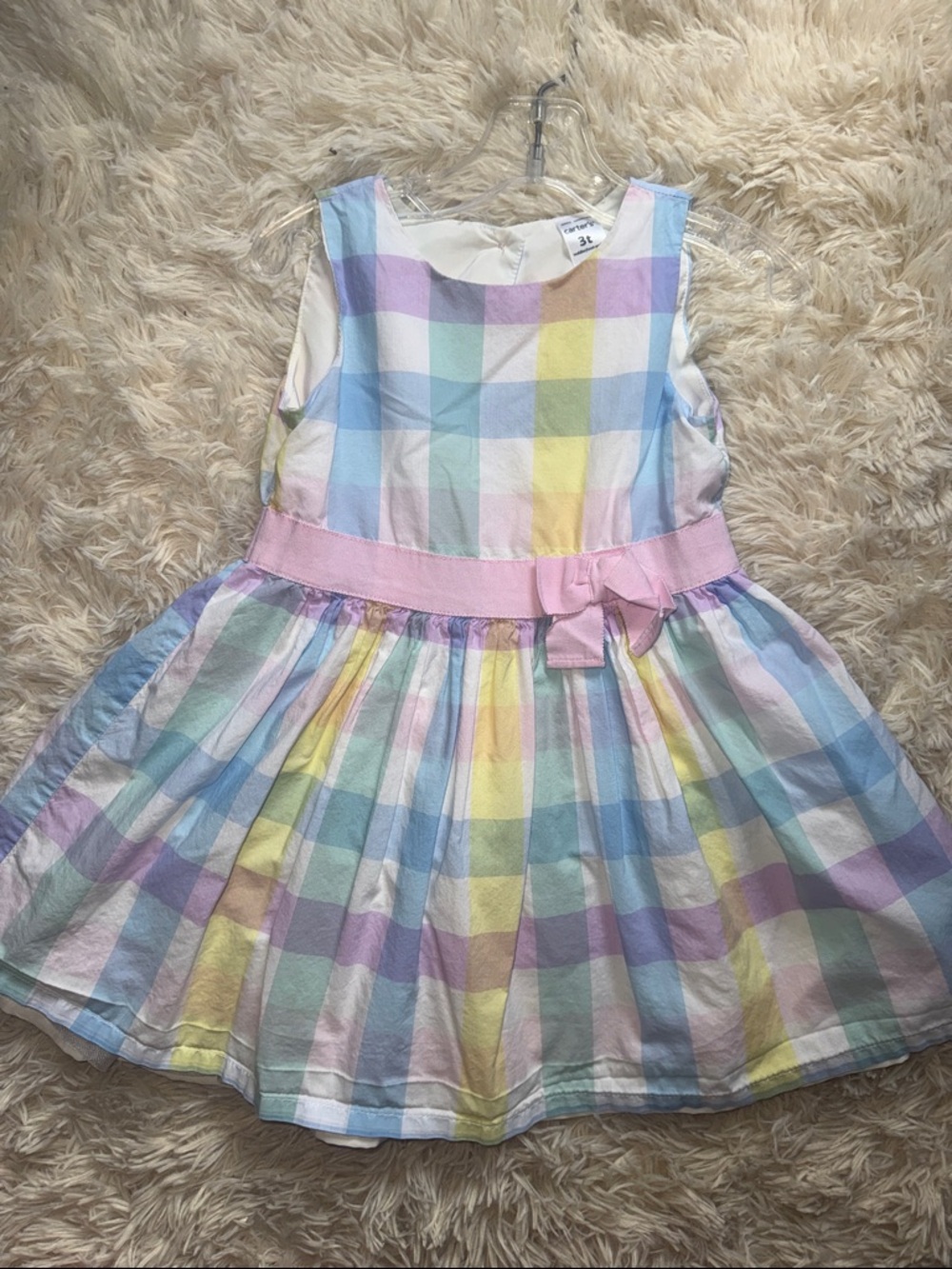 Carter's Pastel Plaid Dress with Pink Bow 3T